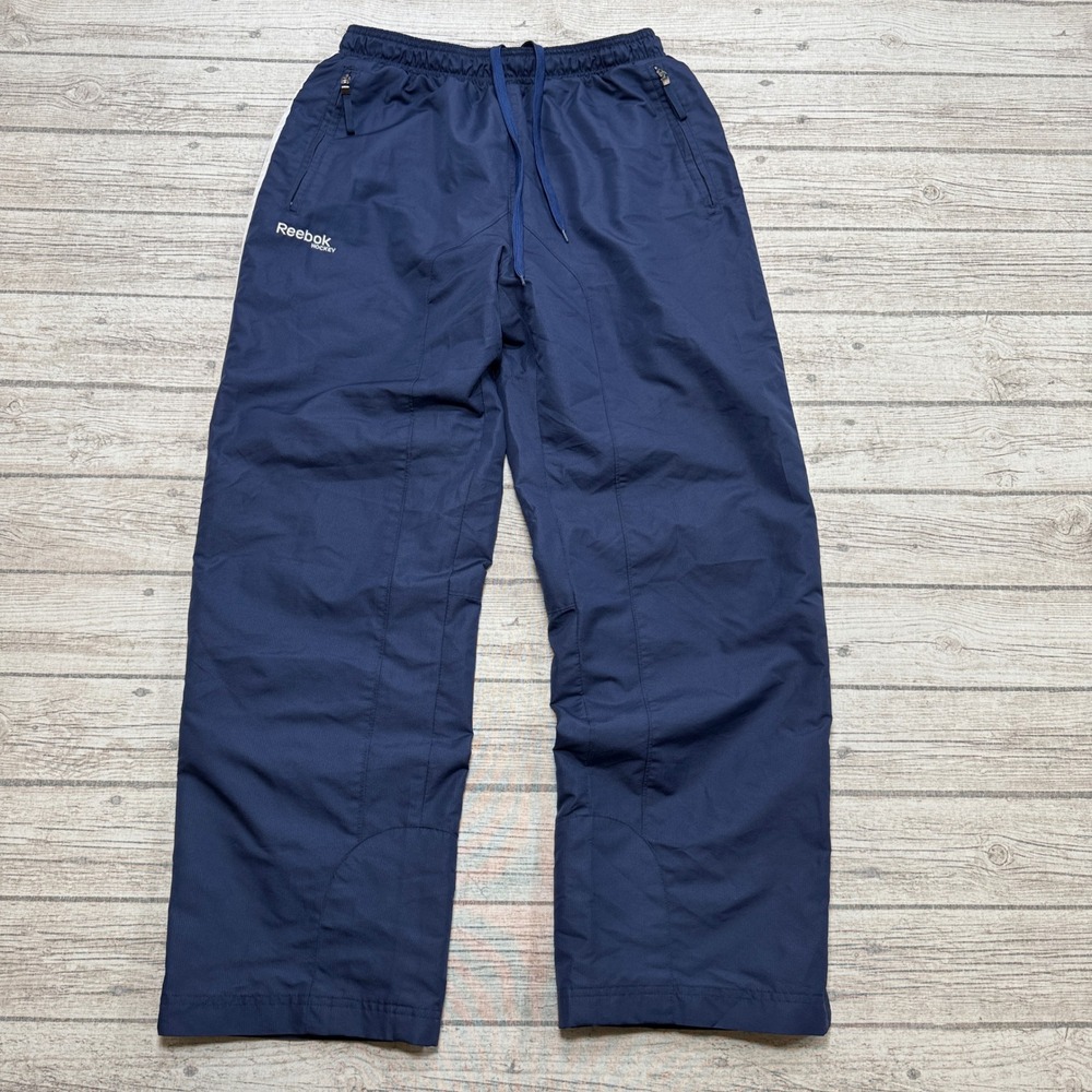 Reebok Hockey Track Pants Men's Medium Navy Blue Mesh Lined Ankle Zip Activewear